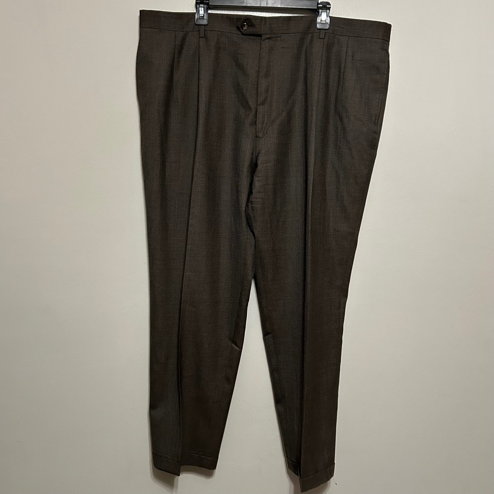Jos A Bank Dress Pants Mens 46R Brown Excellent 100% Wool Pleated Cuffed 45x29